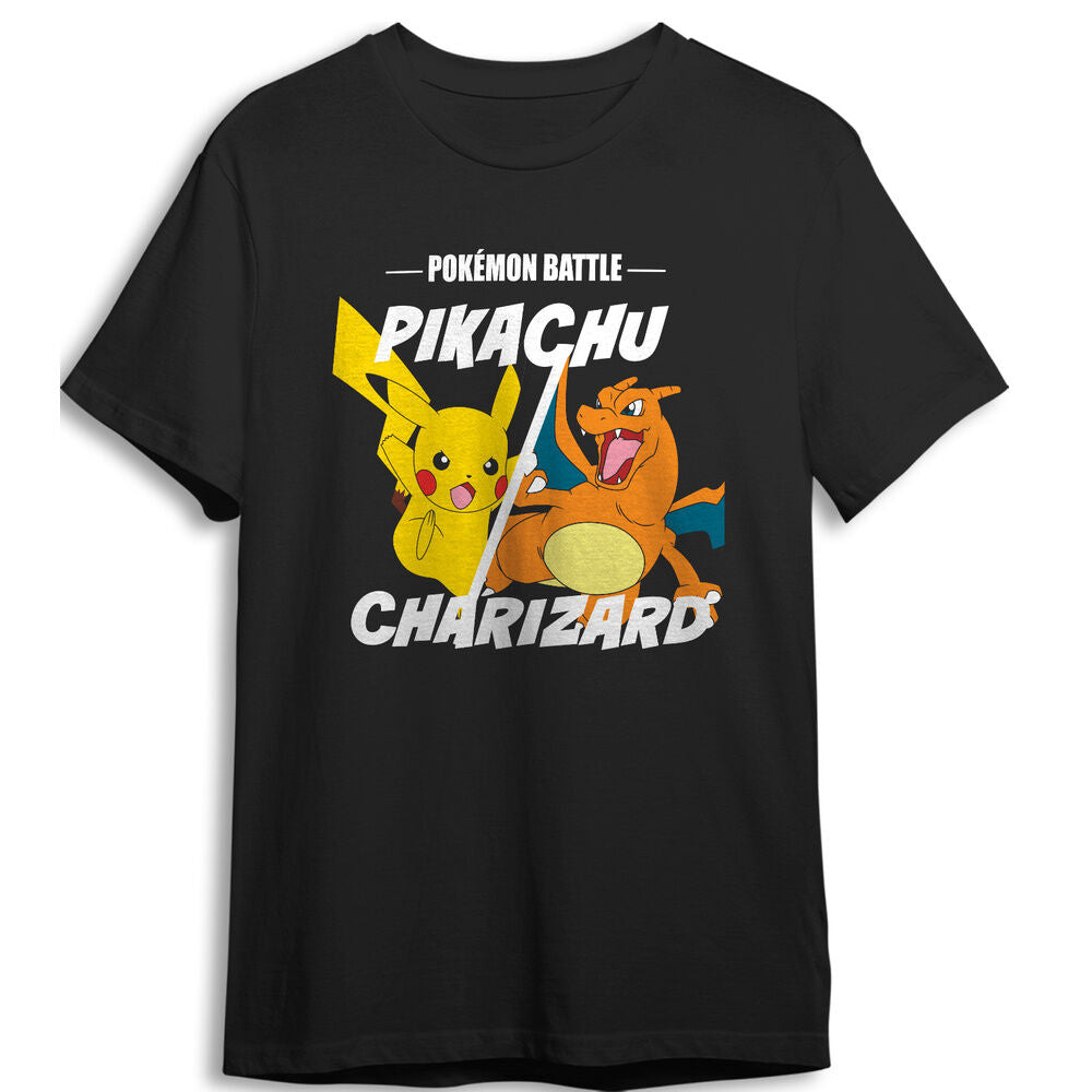 T-Shirt Criança Tamanho 10 Anos Pikachu vs Charizard Pokemon