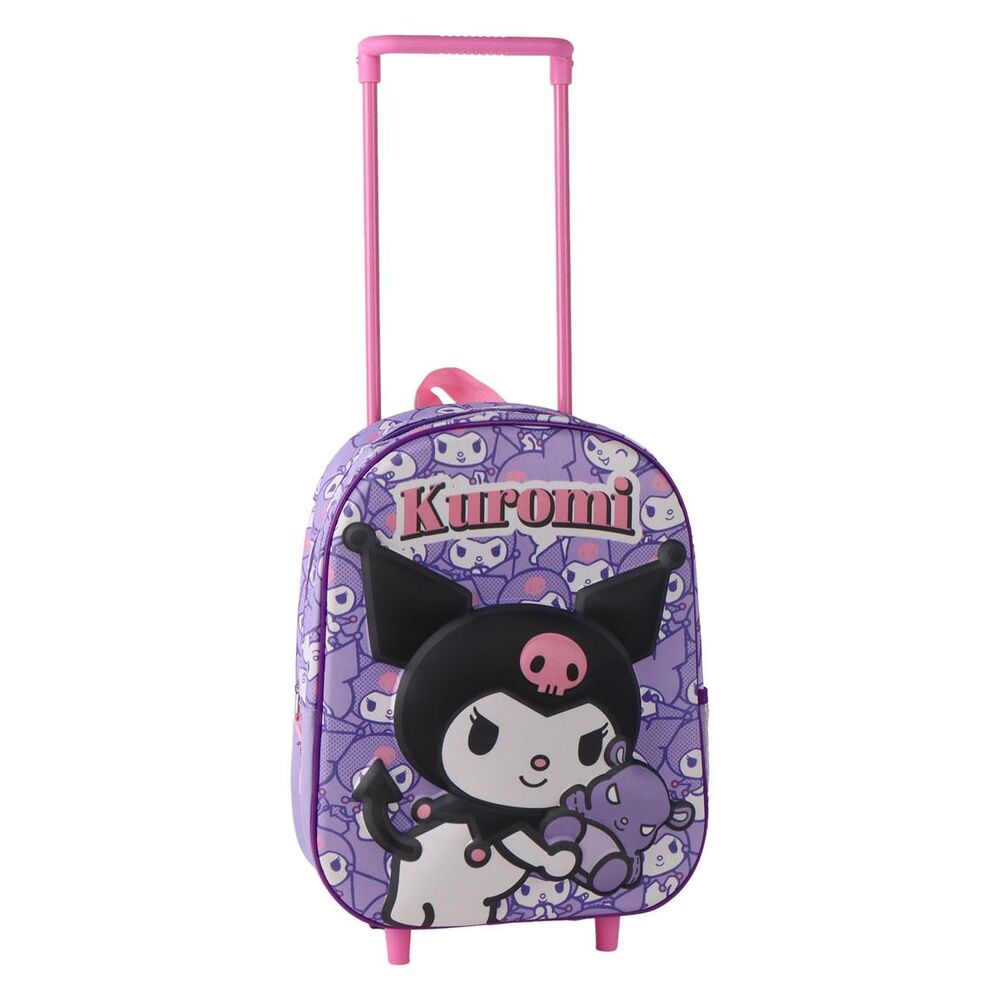 Mochila Pré-Escolar Trolley 3D Kuromi Hello Kitty 30cm