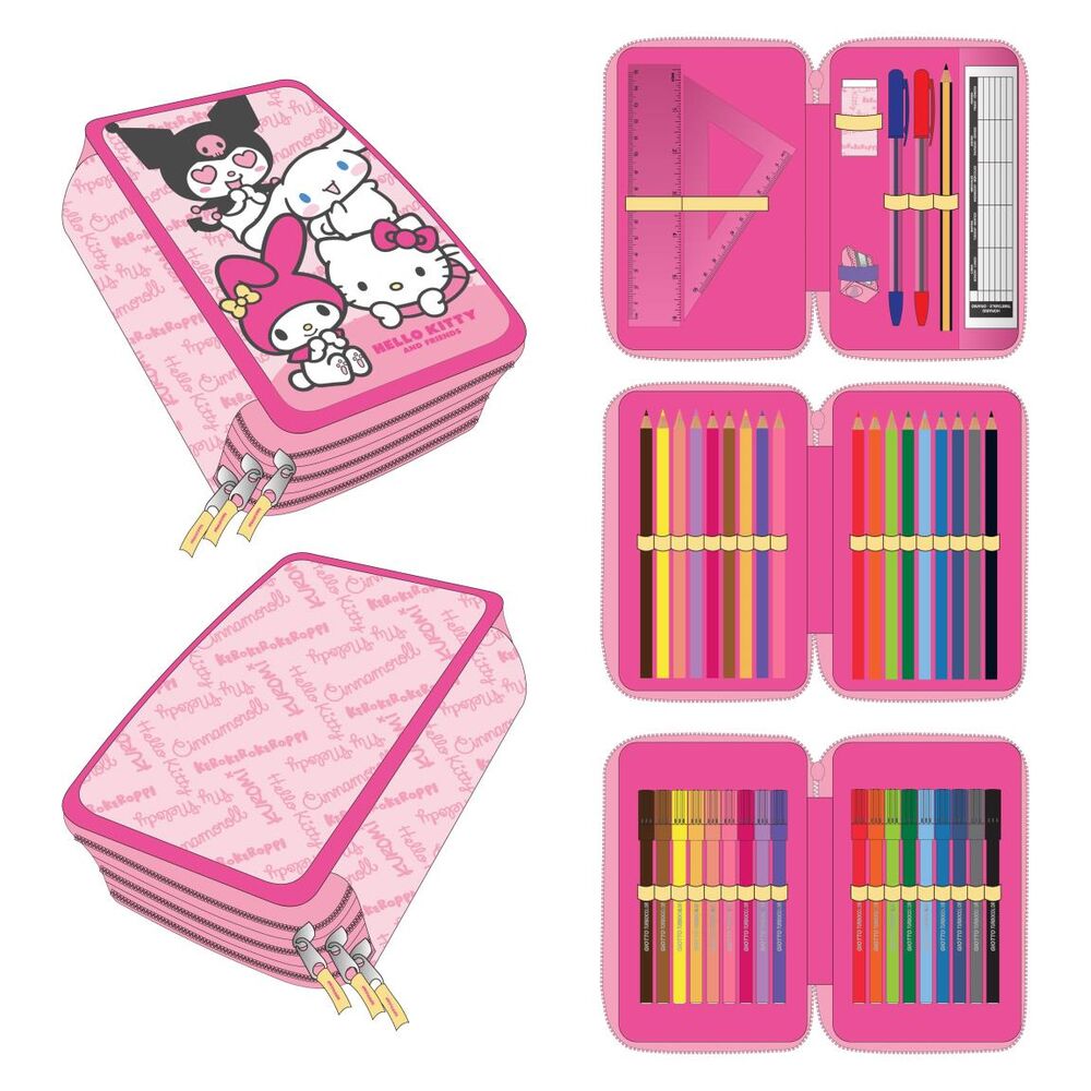 Estojo Triplo Hello Kitty and Friends