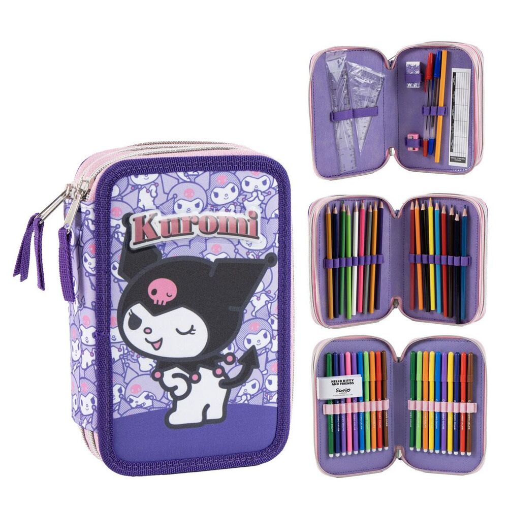 Estojo Triplo Kuromi Hello Kitty