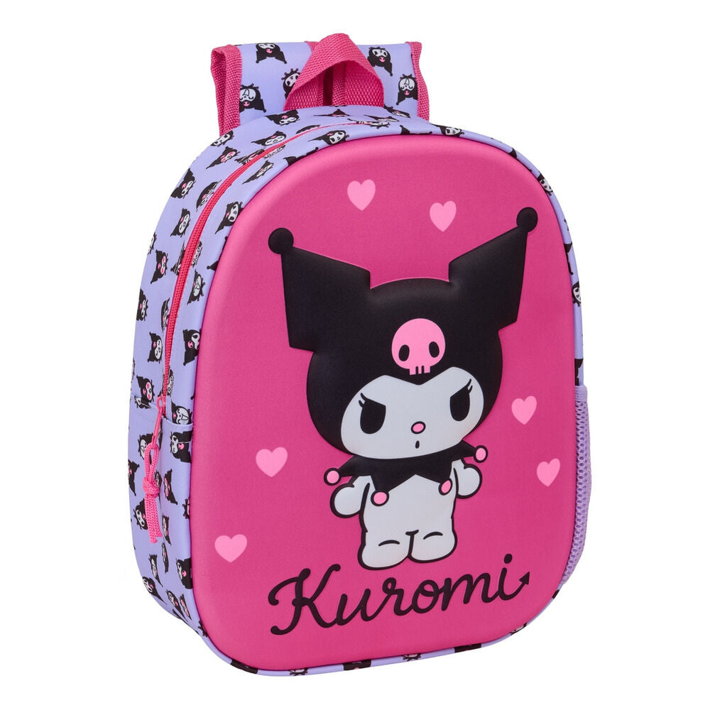 Mochila Pré-Escolar 3D Kuromi Hello Kitty 33cm