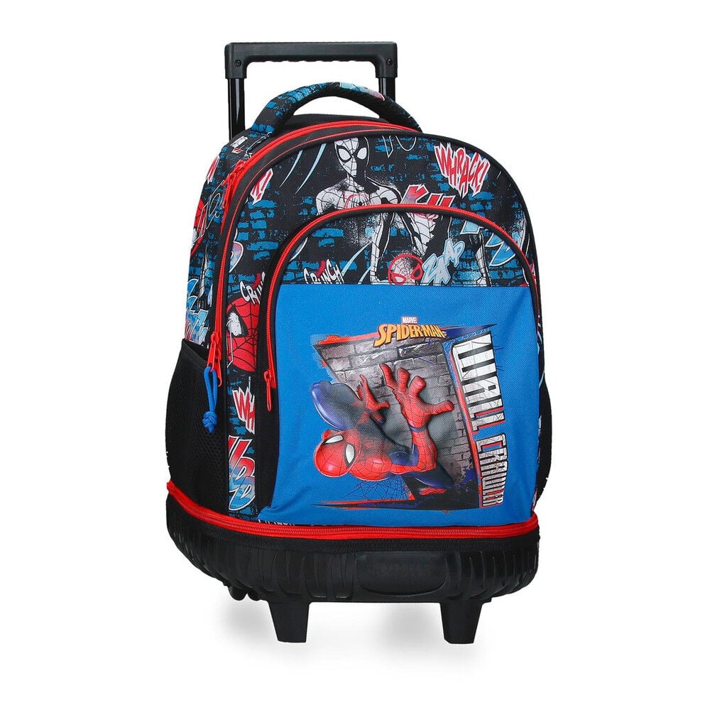 Mochila Escolar Trolley Compact Extraivel Wall Crawler Spiderman Marvel 43cm