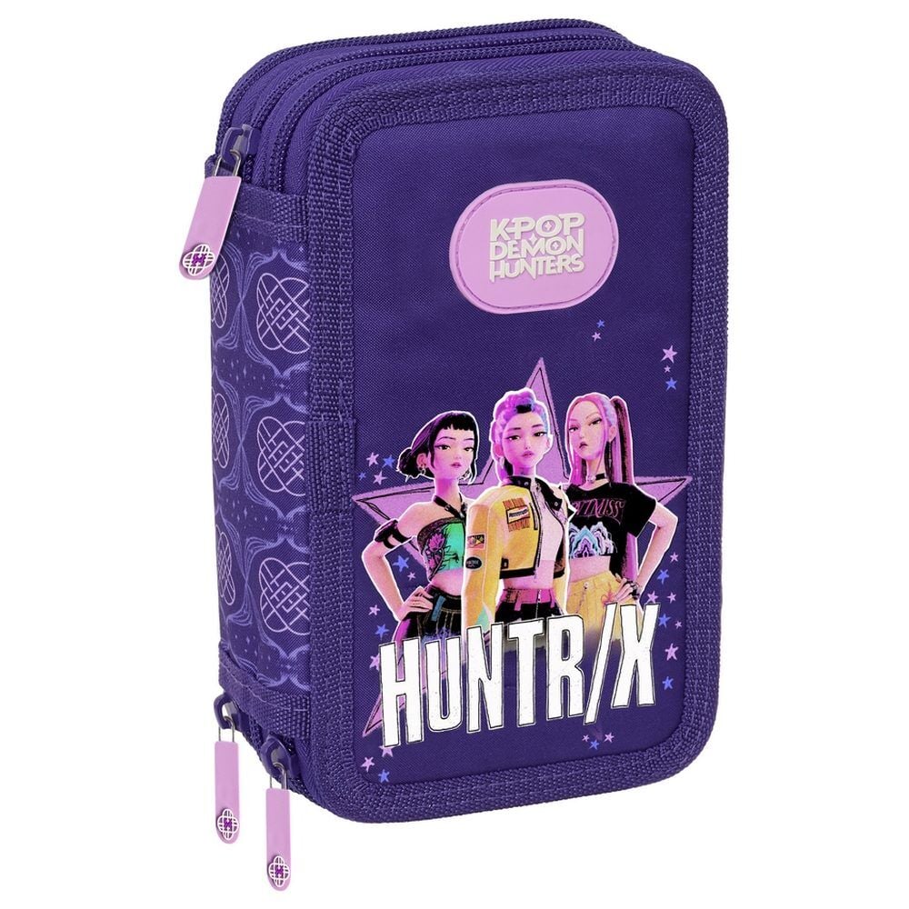 Estojo Triplo com Material Escolar Figthers K-Pop Demon Hunters 37pcs