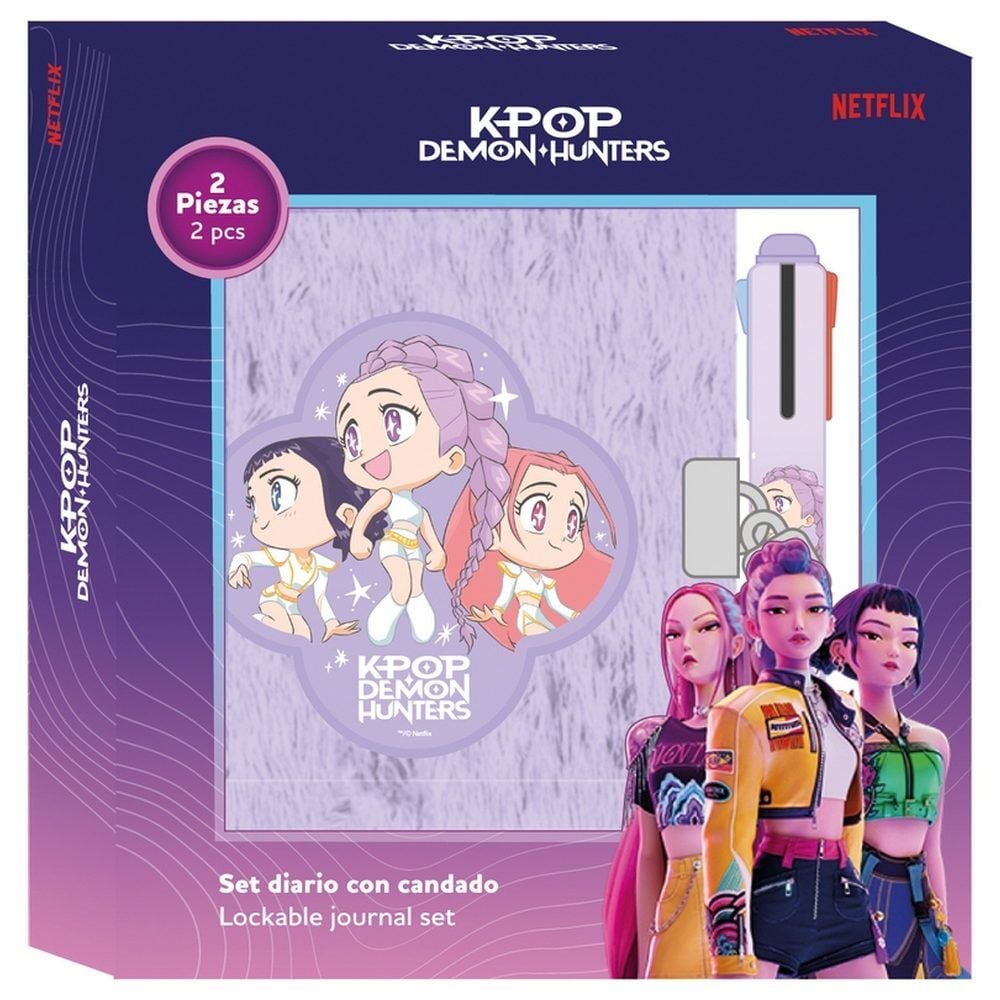Diário + Caneta 4 Cores Chibi K-Pop Demon Hunters