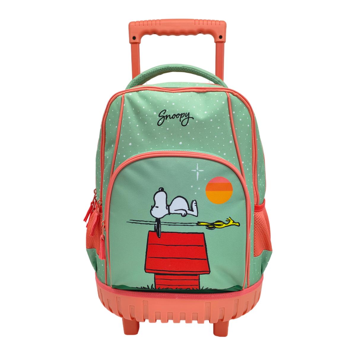 Conjunto de Mochila Escolar Trolley + Estojo + Lancheira Térmica Snoopy Peanuts
