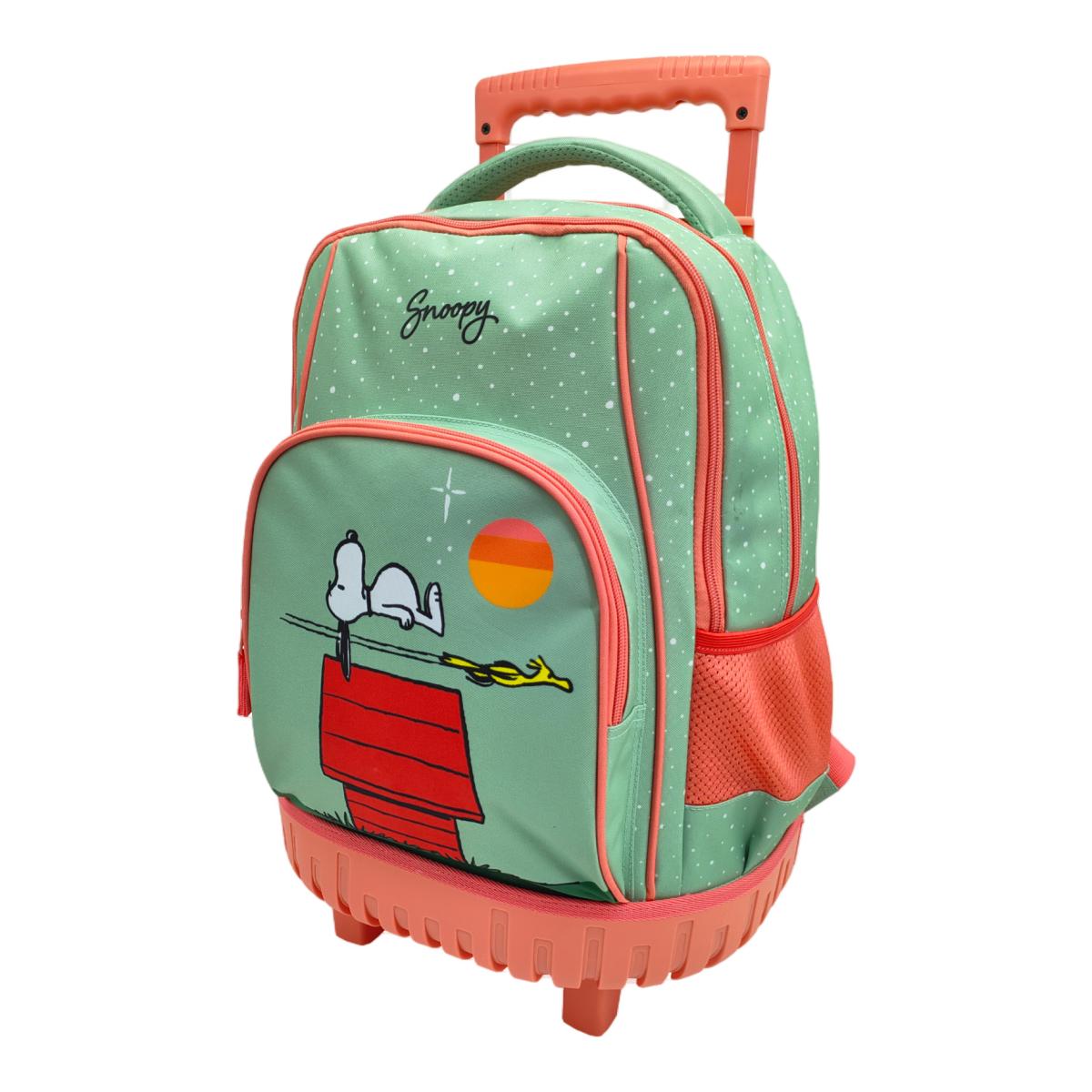 Conjunto de Mochila Escolar Trolley + Estojo + Lancheira Térmica Snoopy Peanuts